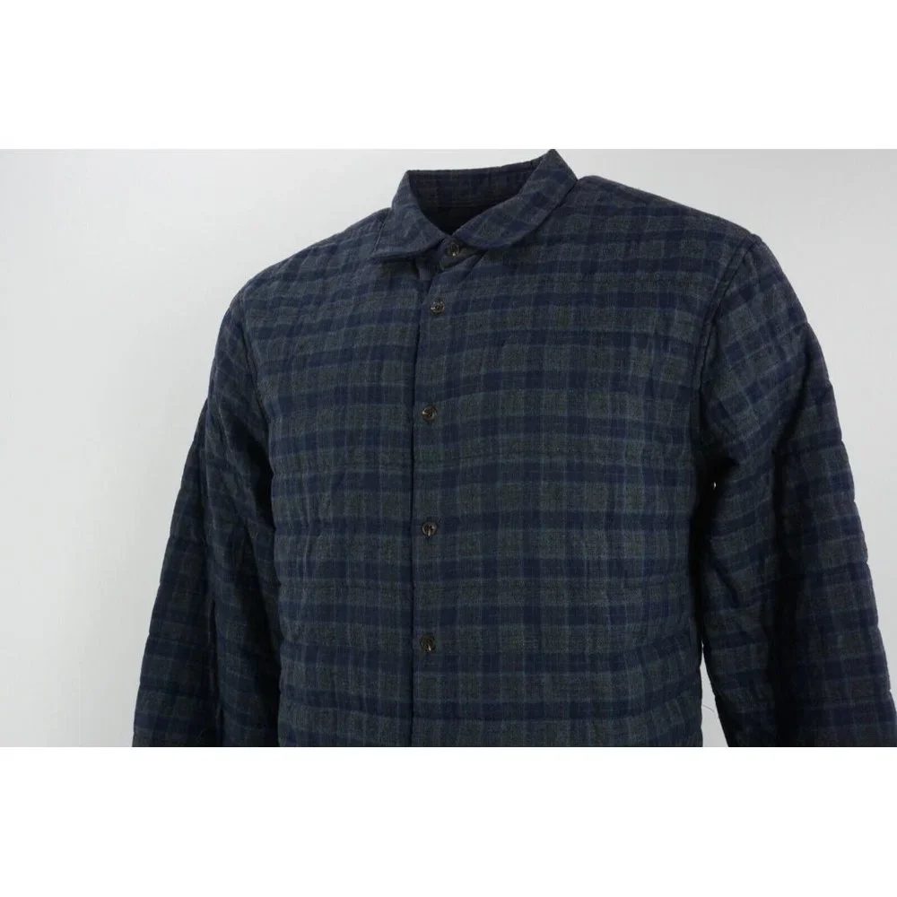 New $120 Thomas Dean Flannel Men's M / XL Blue Gray Check Lined‎ Shirt Jacket